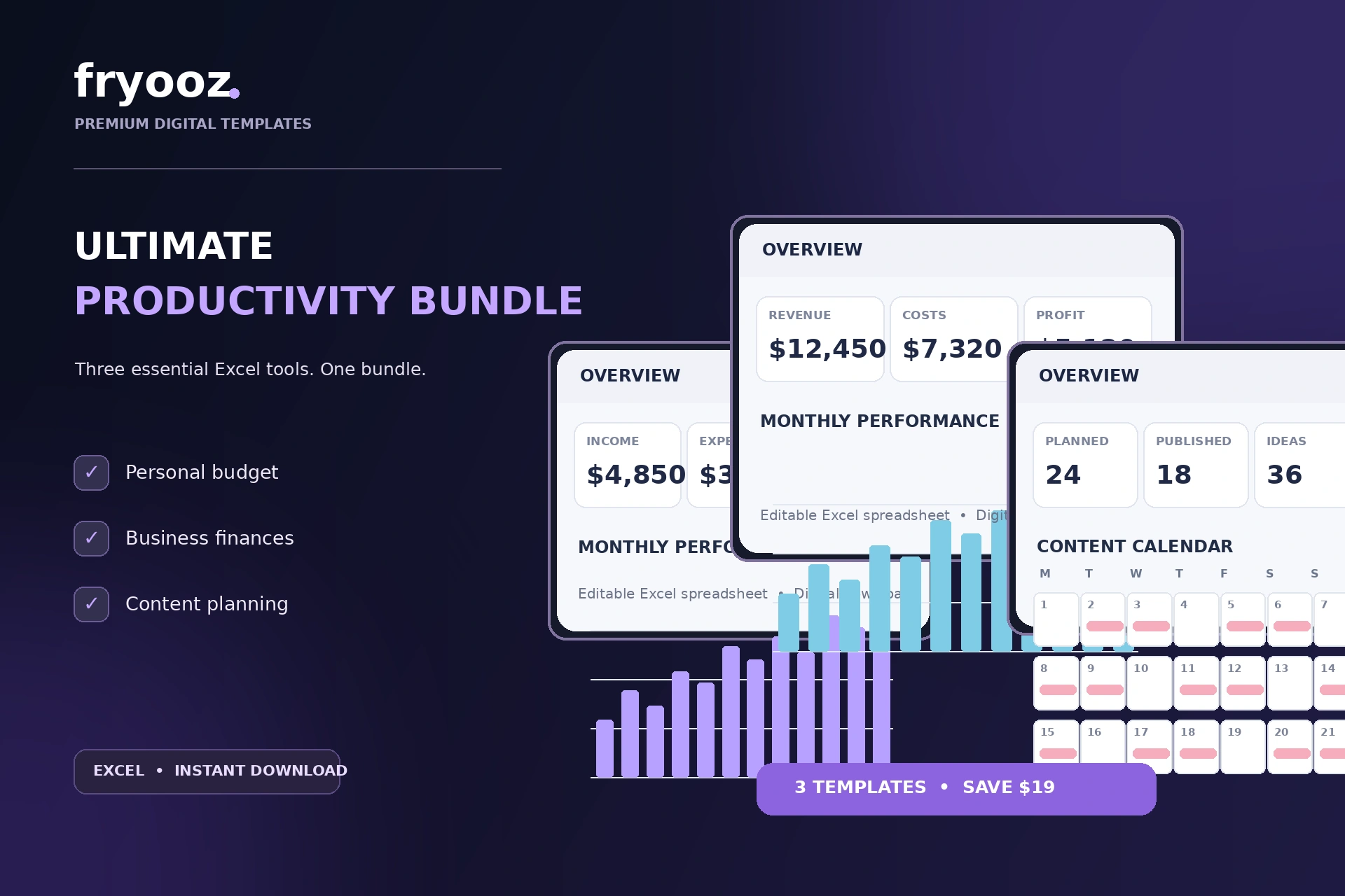 Illustrative preview of the Fryooz Ultimate Productivity Bundle
